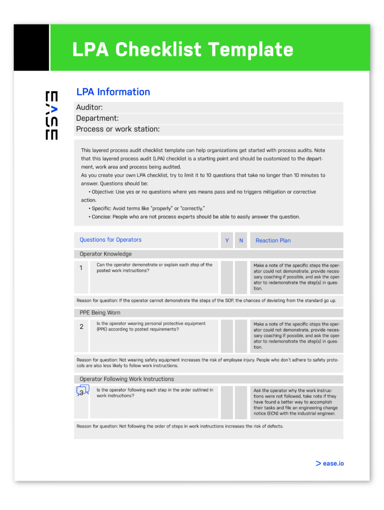 Layered Process Audit Checklist Template Ease Io