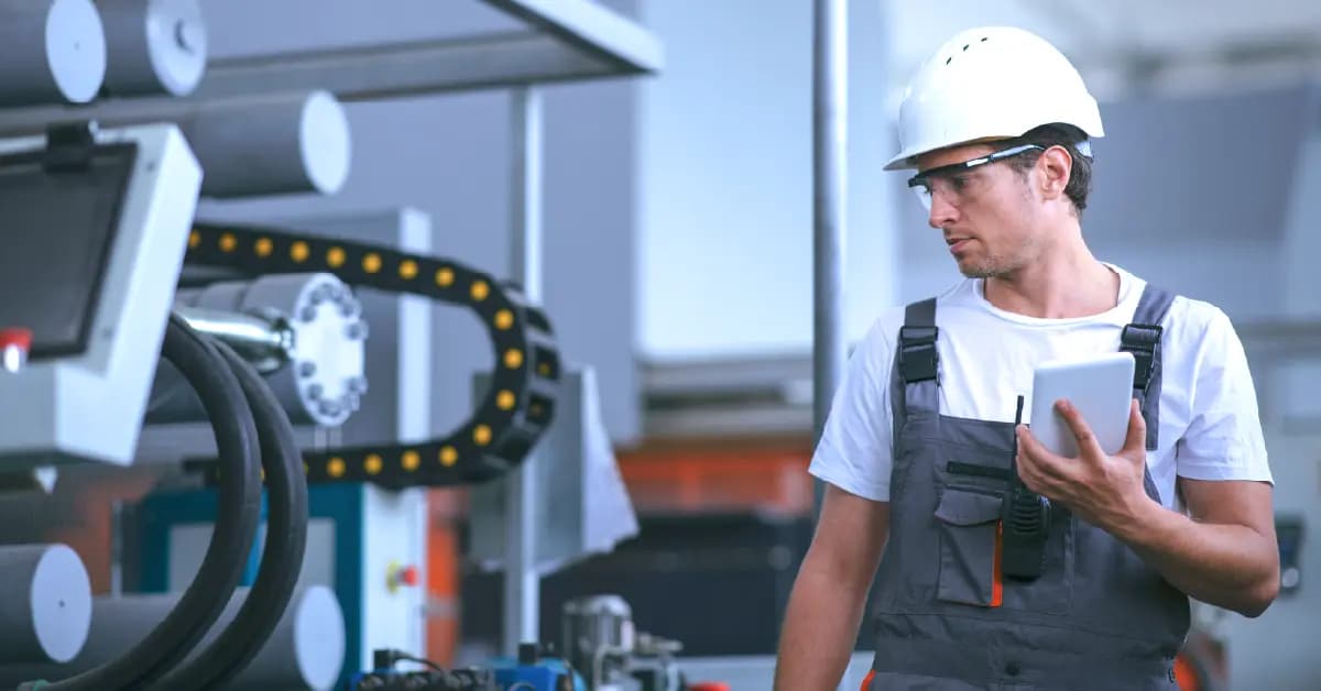 Connected worker in a factory exploring ways to reduce manufacturing costs